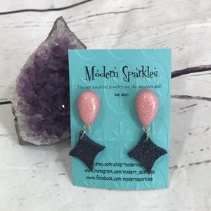 MODERN SPARKLES pink & black starburst earrings